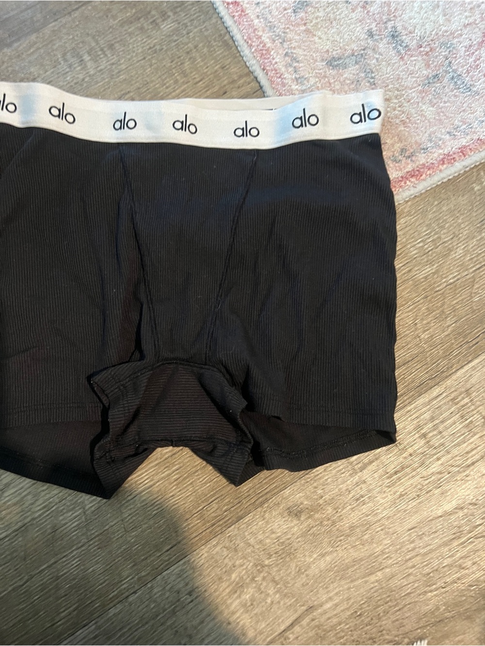 Black Ribbed Boxer Briefs with White Logo Waistband - Picture 2 of 8